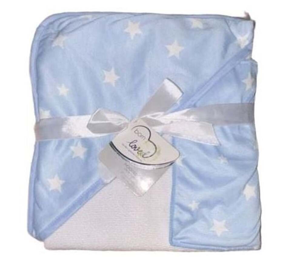 NWT Born Loved Hooded Towel 26 x 30 Blue w/ White Stars